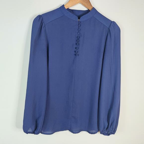 Nanette Lepore Navy Blue Semi Sheer Long Sleeve Blouse Size Small Feminine - Picture 1 of 7